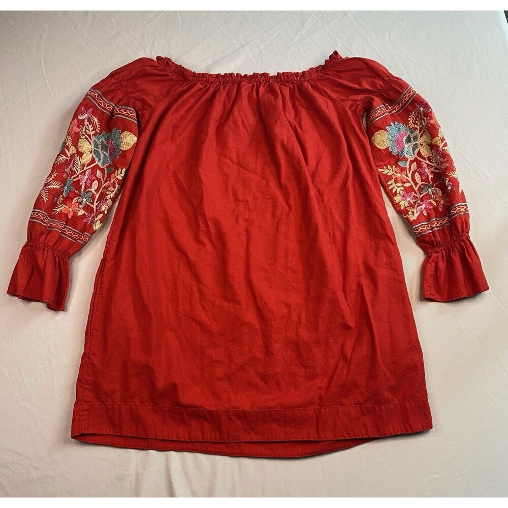 Free People Red Fleur Du Jour Embroidered Mini Off the Shoulder Dress size S - Picture 6 of 8